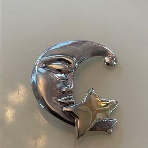 Silver Moon and Gold Star Brooch . 925